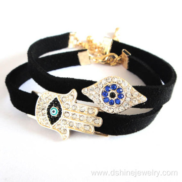 Black Velvet Slide Charm Hamsa Lucky Eye Bangle Bracelet